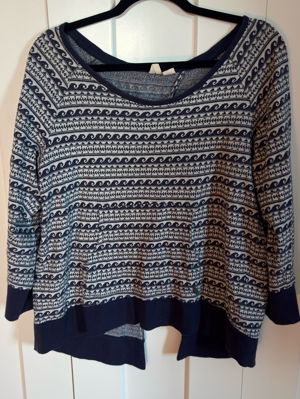 Roxy Navy and Cream Striped Scoop-Neck Open-back Sweater